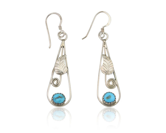 Navajo Dangle Earrings 925 Silver Natural Blue Turquoise Artist Signed JB C.80's