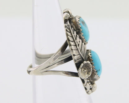 Navajo Ring 925 Silver Natural Blue Turquoise Artist Signed SC C.80's Size 4.75