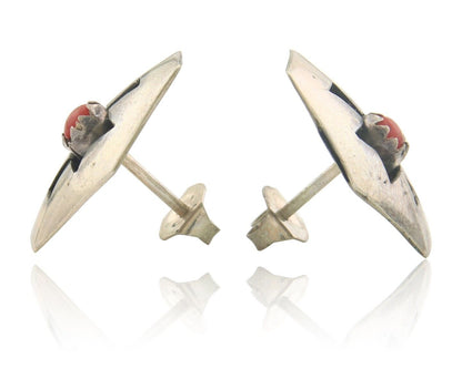 Navajo Earrings 925 Silver Natural Coral Native American Artist C.80's