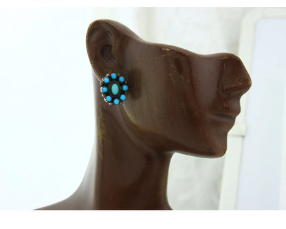 Navajo Dangle Earrings Sterling Silver Natural Turquoise Handmade Signed NC