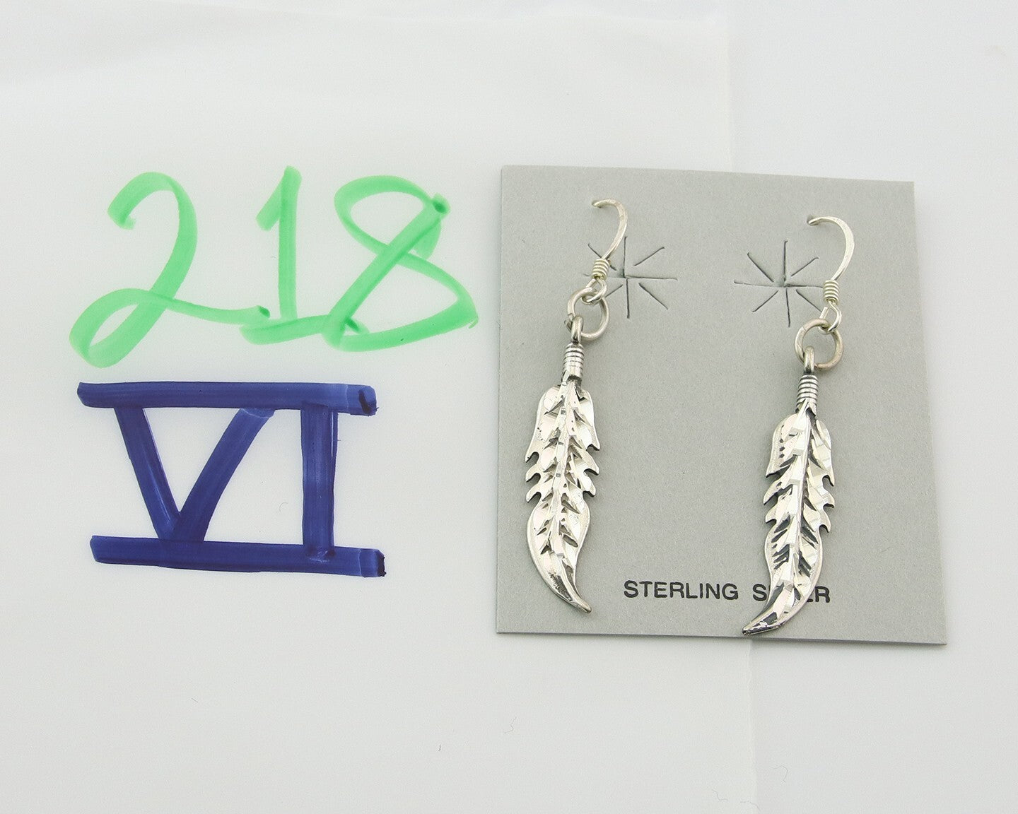 Navajo Feather Earrings Sterling Silver Dangle Vintage Authentic Signed Masha