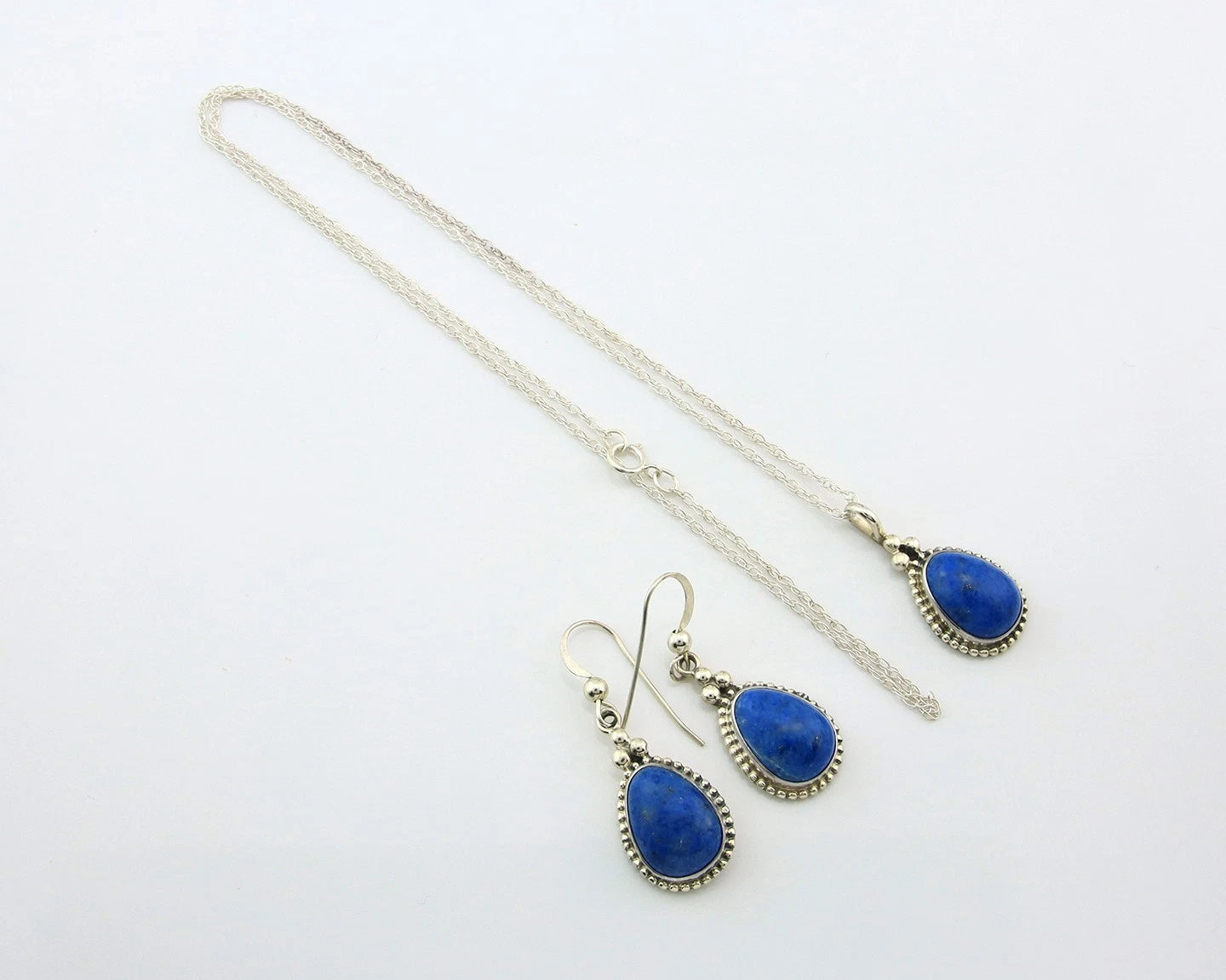 Navajo Necklace Earring Set Sterling Silver Natural Denim Lapis Artist Signed M