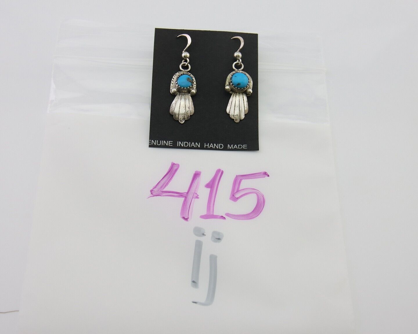 Navajo Earrings 925 Silver Blue Turquoise Artist Signed Kee Tsosie C.80's