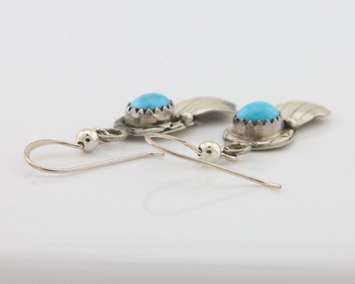 Navajo Earrings 925 Silver Blue Turquoise Artist Signed Kee Tsosie C.80's