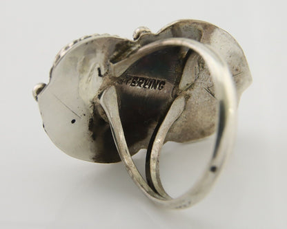 Navajo Ring 925 Silver Natural Blue Green Turquoise Signed MC C.80's