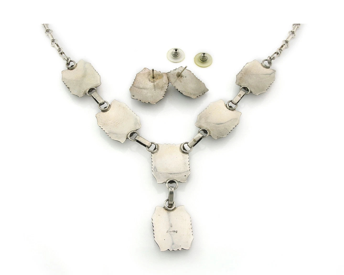 Navajo Necklace Earring Set Sterling Silver Onyx Vintage Signed Begay