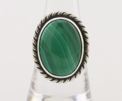 Navajo Ring 925 Silver Natural Malachite Native American Artist Size 8.0 C.80's