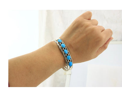 Navajo Cuff Bracelet Sterling Silver Vintage Turquoise Signed H