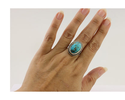 Navajo Ring 925 Silver Kingman Turquoise Native American Artist C.80's