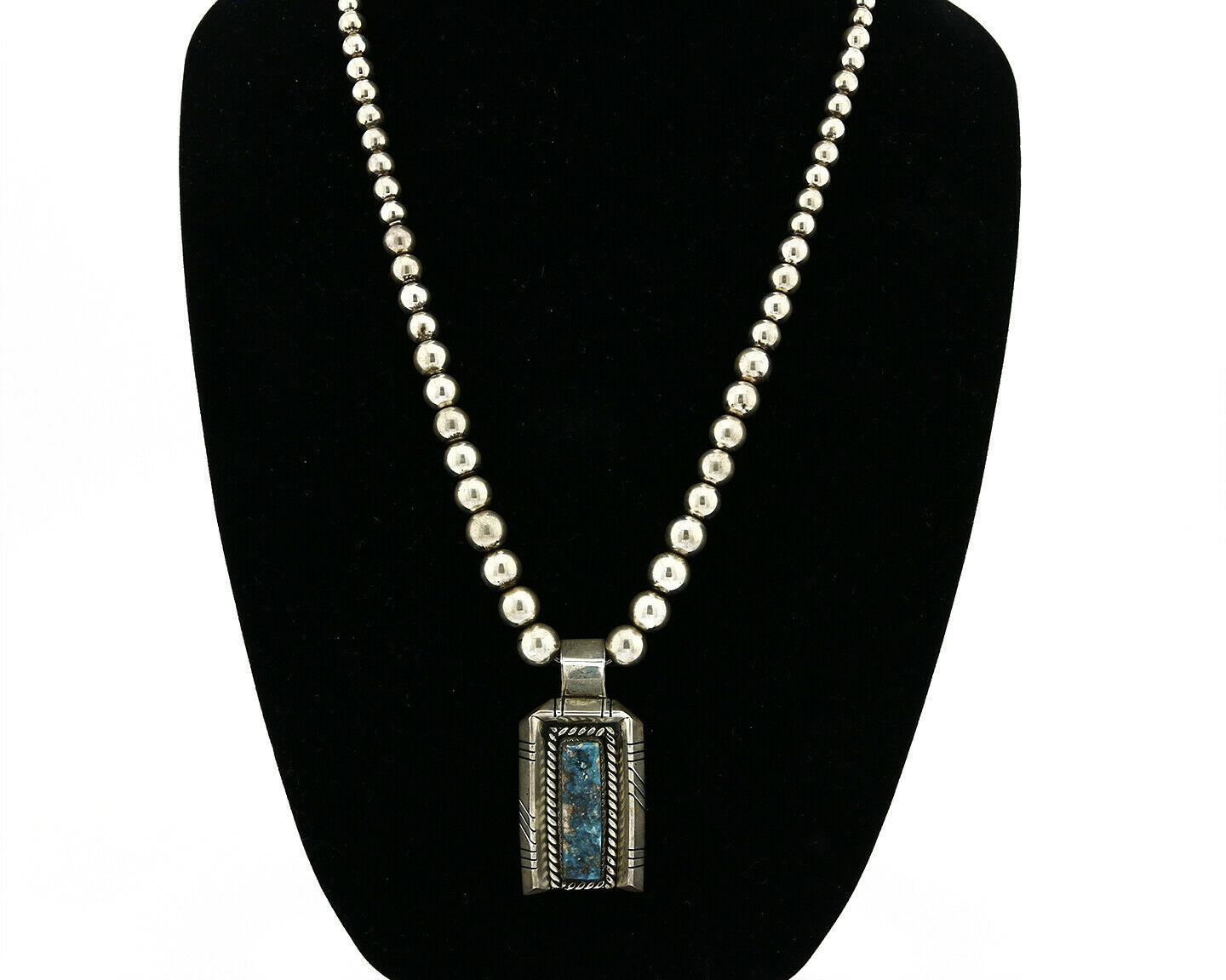 Native American Artist "CD" .925 Silver Bead Blue Turquoise Necklace