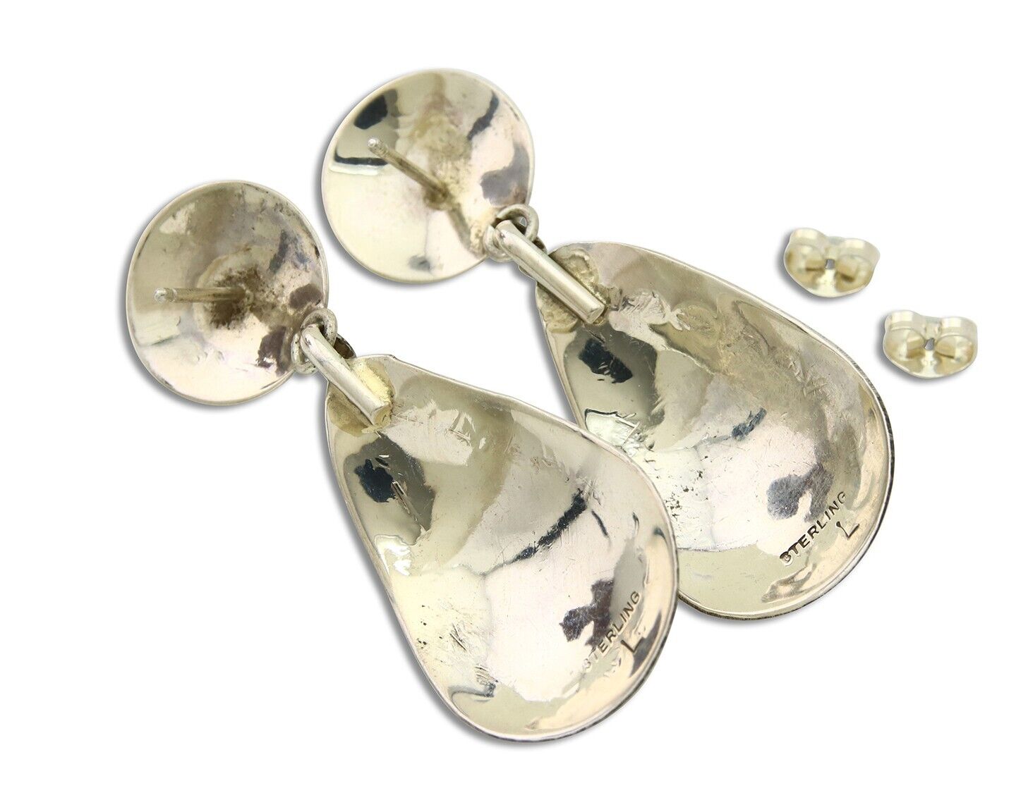 Navajo Earrings 925 Silver Turquoise & Coral Artist Signed Leeann Lee C.80's