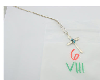 Navajo Cross Necklace Sterling Silver Authentic Natural Gemstones Signed M