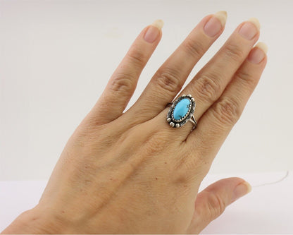 Navajo Ring 925 Silver Sleeping Beauty Turquoise Artist Signed SC C.80's