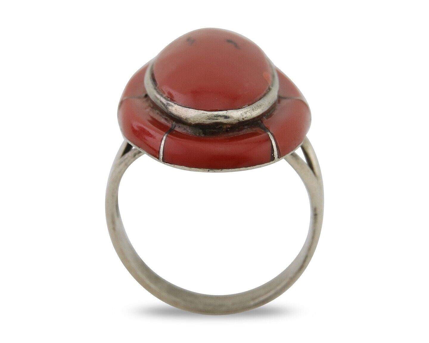 Natural Ring 925 Silver Natural Red Coral Artist Signed P Size 8