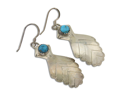 Navajo Dangle Earrings 925 Silver Natural Turquoise Artist Signed JB C.80's