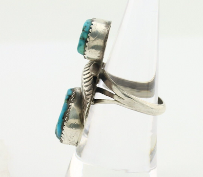 Navajo 2 Stone Ring 925 Silver Seafoam Turquoise Native American Artist C.80's