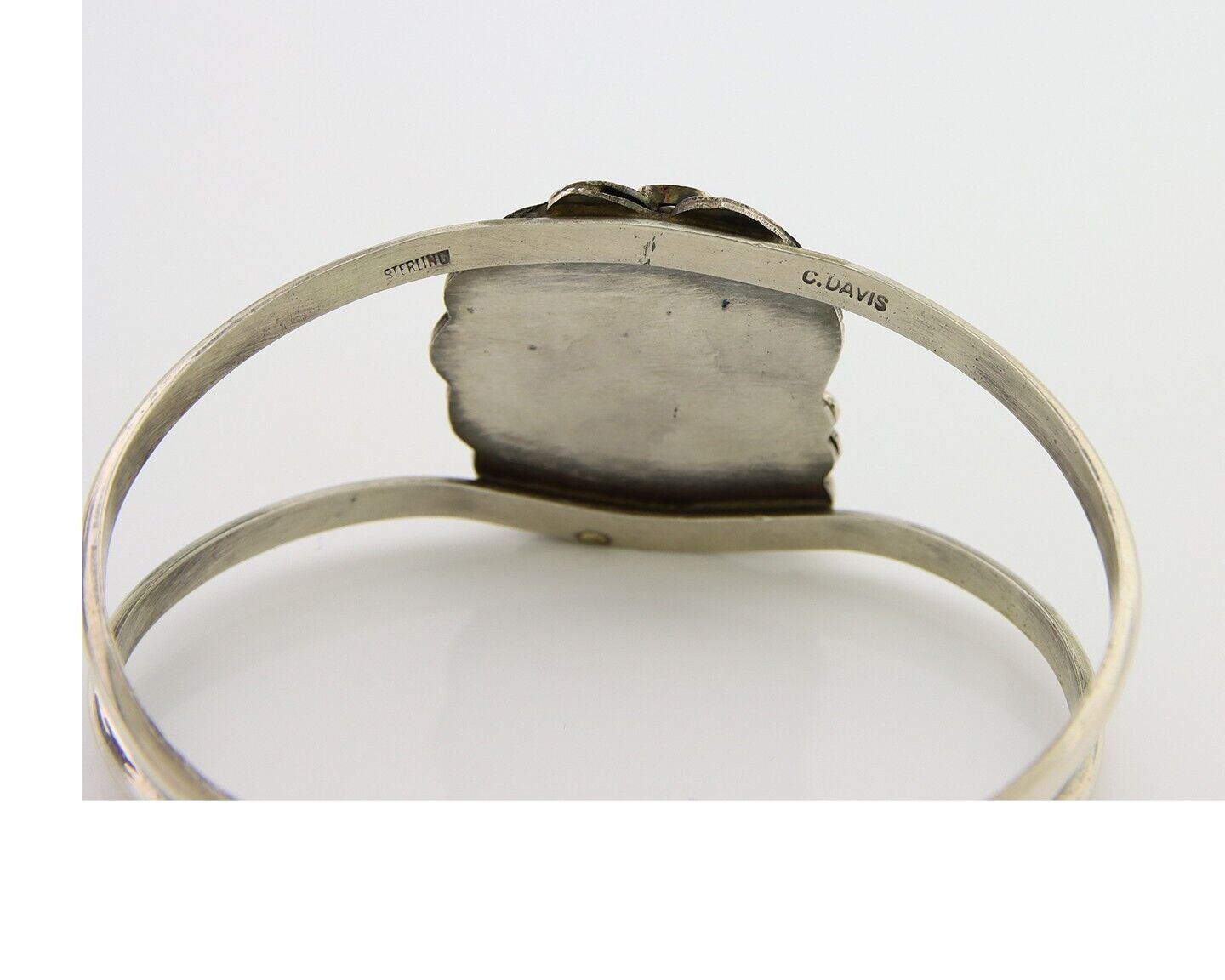 Navajo Cuff Bracelet 925 Silver Turquoise Artist Signed C Davis C.80's