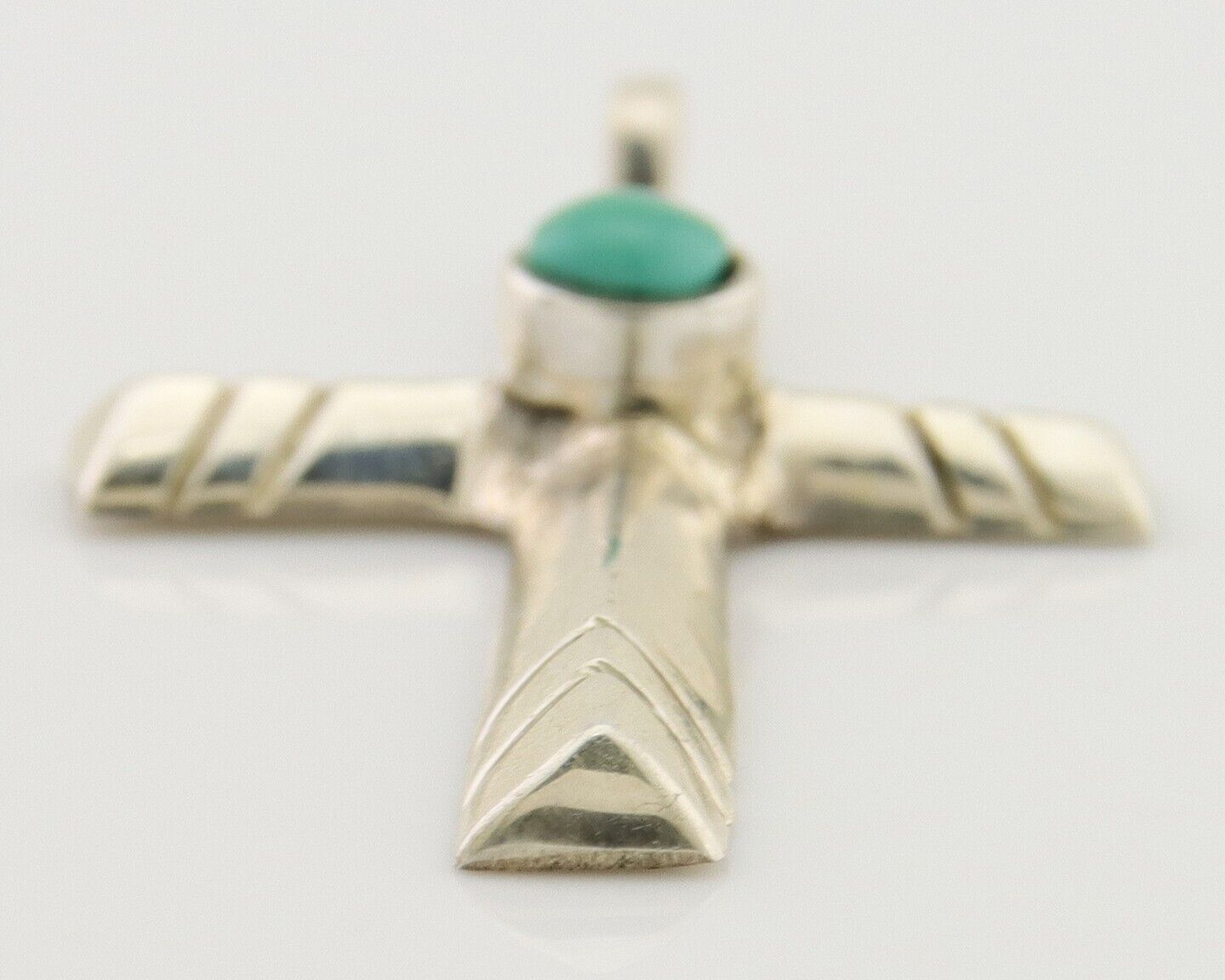 Navajo Sand Cast Cross Pendant 925 Silver Turquoise Artist Signed J Yazzie C.80s
