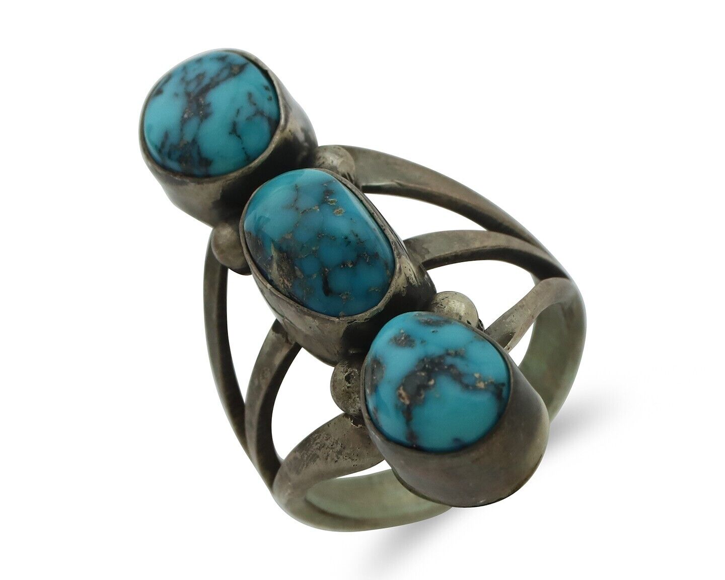 Navajo Ring 925 Silver Natural Blue Turquoise Native American Artist C.80's