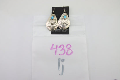 Navajo Earrings 925 Silver Turquoise Artist Signed Dean Brown C.80's