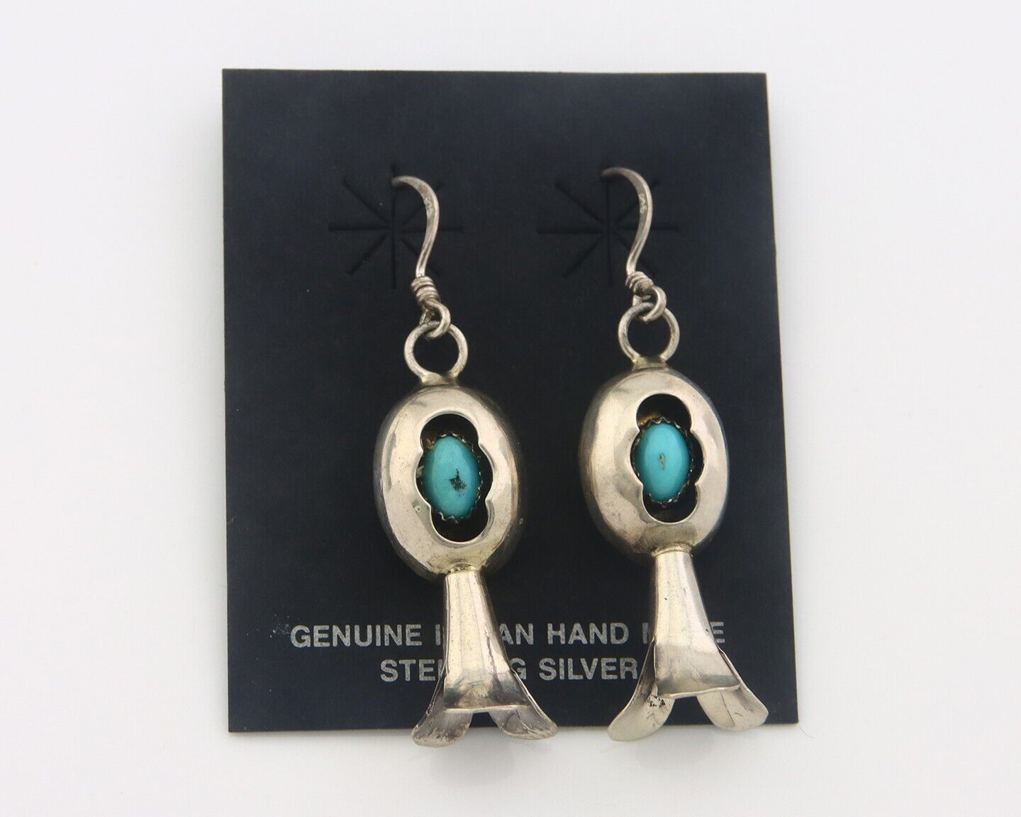 Navajo Squash Earrings 925 Silver Natural Turquoise Native American Artist C80s