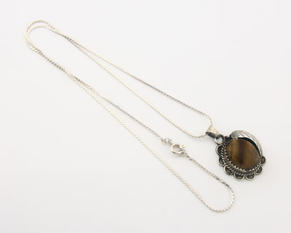 Navajo Sterling Silver Necklace Authentic Tiger Eye Sapphire Vintage Handmade