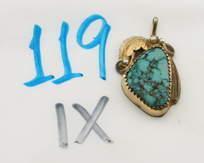 Navajo Pendant Sterling Silver & Gold Natural Blue Turquoise Signed VC