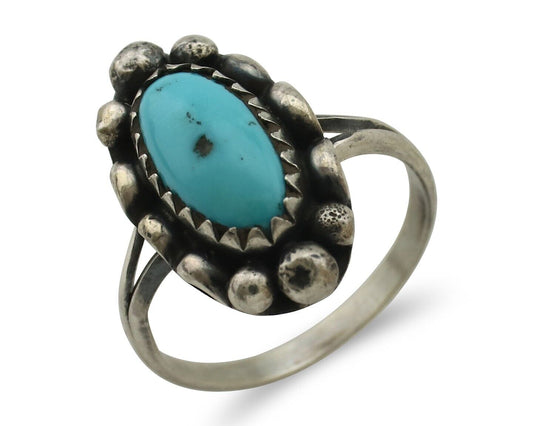 Navajo Ring 925 Silver Sleeping Beauty Turquoise Artist Signed SC C.80's