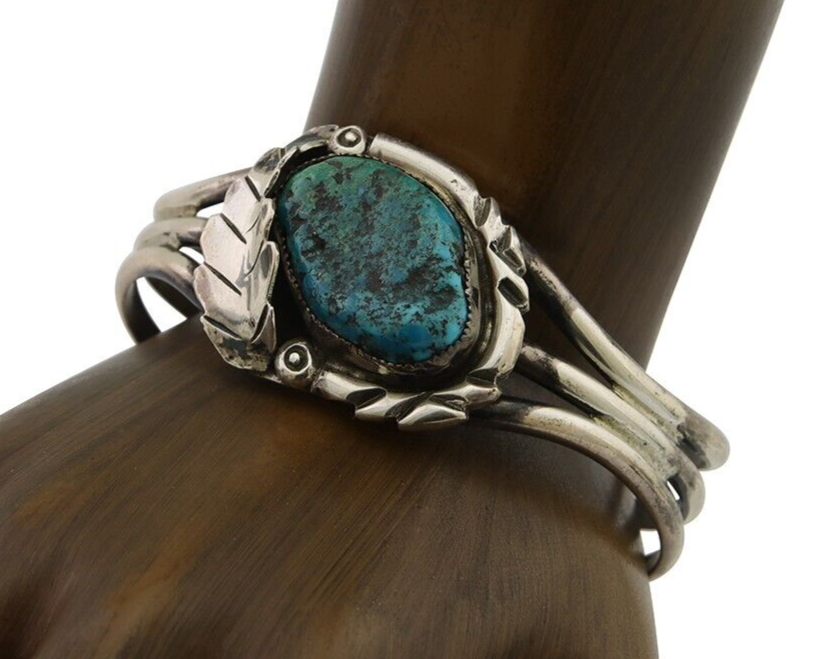 Navajo Bracelet 925 Silver Blue Turquoise Native American Artist C.80's
