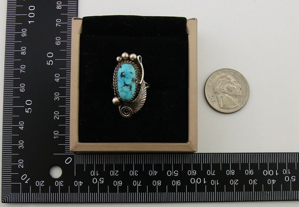 Navajo Ring 925 Sterling Silver Natural Turquoise Native American Artist C.80's