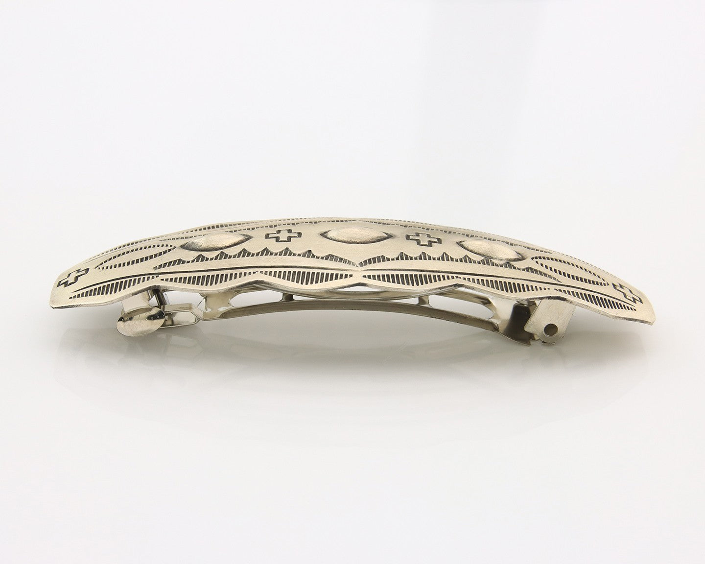 Vintage Navajo Barrette 925 Sterling Silver Hand Stamped Signed Livingston
