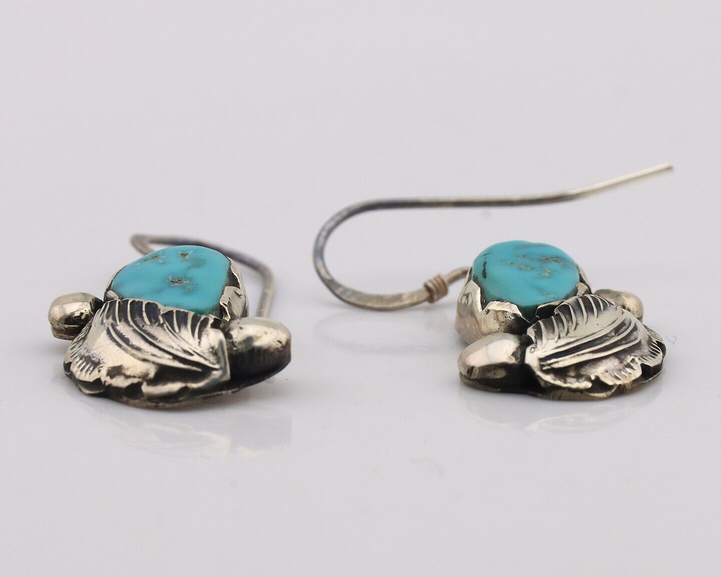 Zuni Dangle Handmade Earrings 925 Silver Blue Turquoise Native Artist C.80's