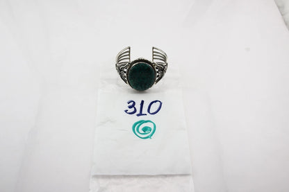 Navajo Cuff Bracelet Sterling Silver Turquoise Vintage Signed Russell Sam
