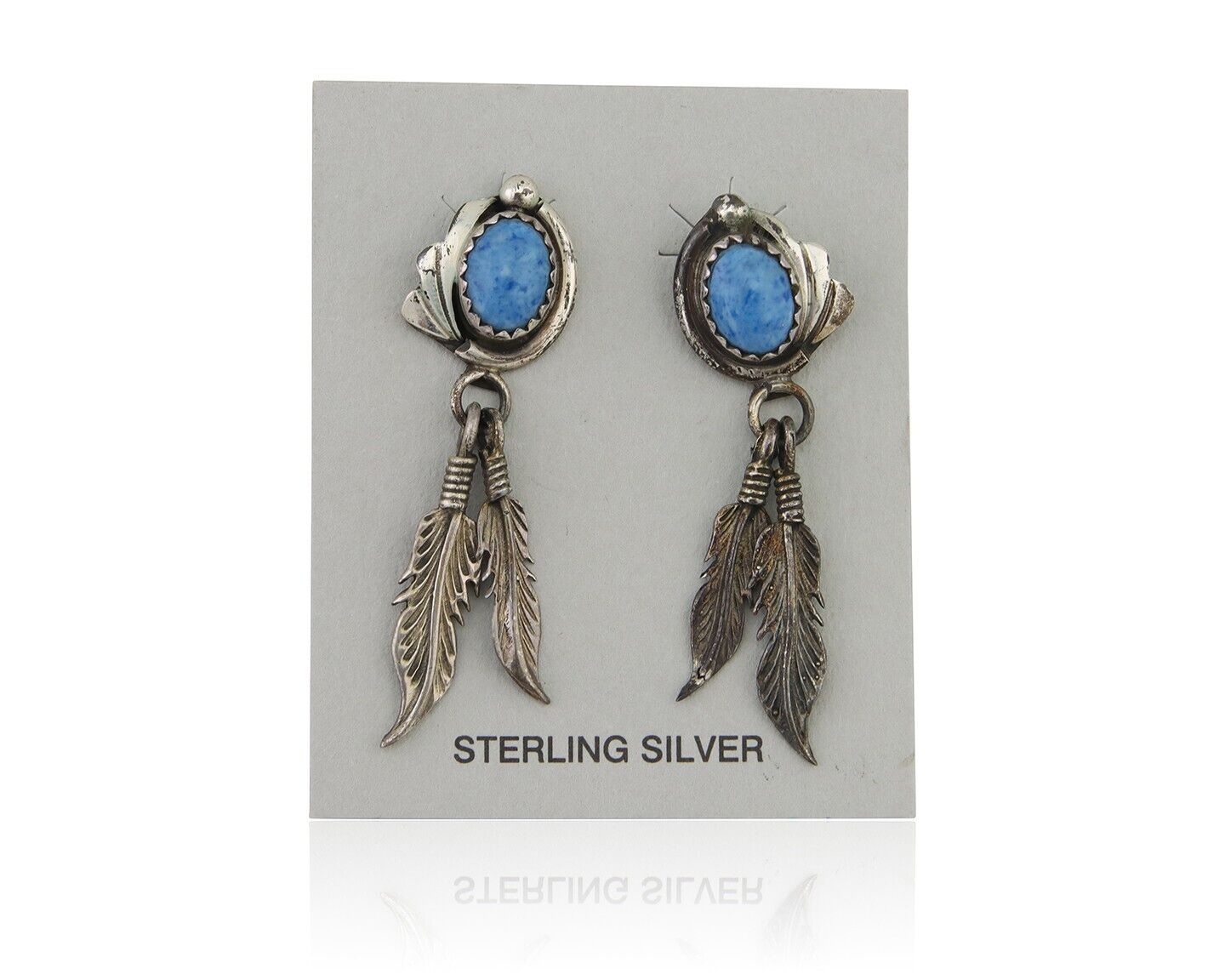 Navajo Earrings 925 Silver Blue Denim Lapis Native American Artist C.80's