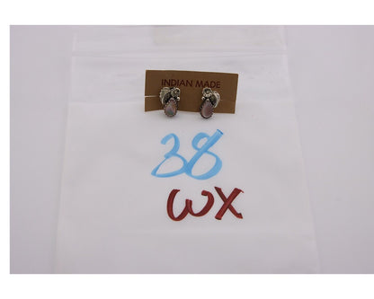 Navajo Earrings 925 Silver Handmade Natural Pink Mussel Native American Artist