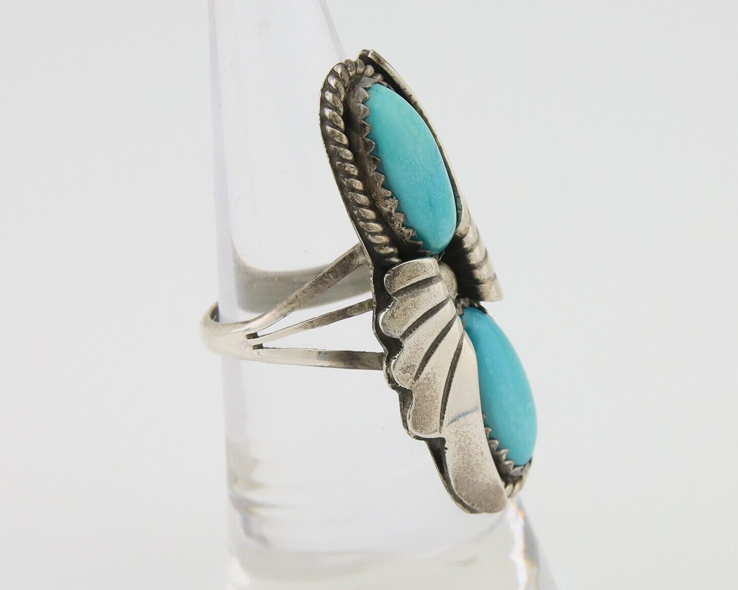 Navajo Ring 925 Silver Natural Blue Turquoise Artist Signed J TSO C.80's