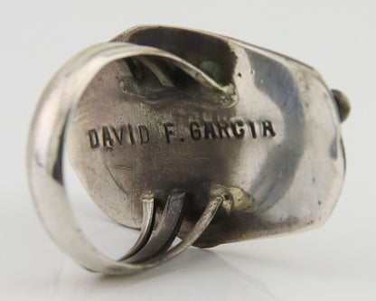 Navajo Ring 925 Silver Natural Blue Turquoise Signed David Garcia C.80's