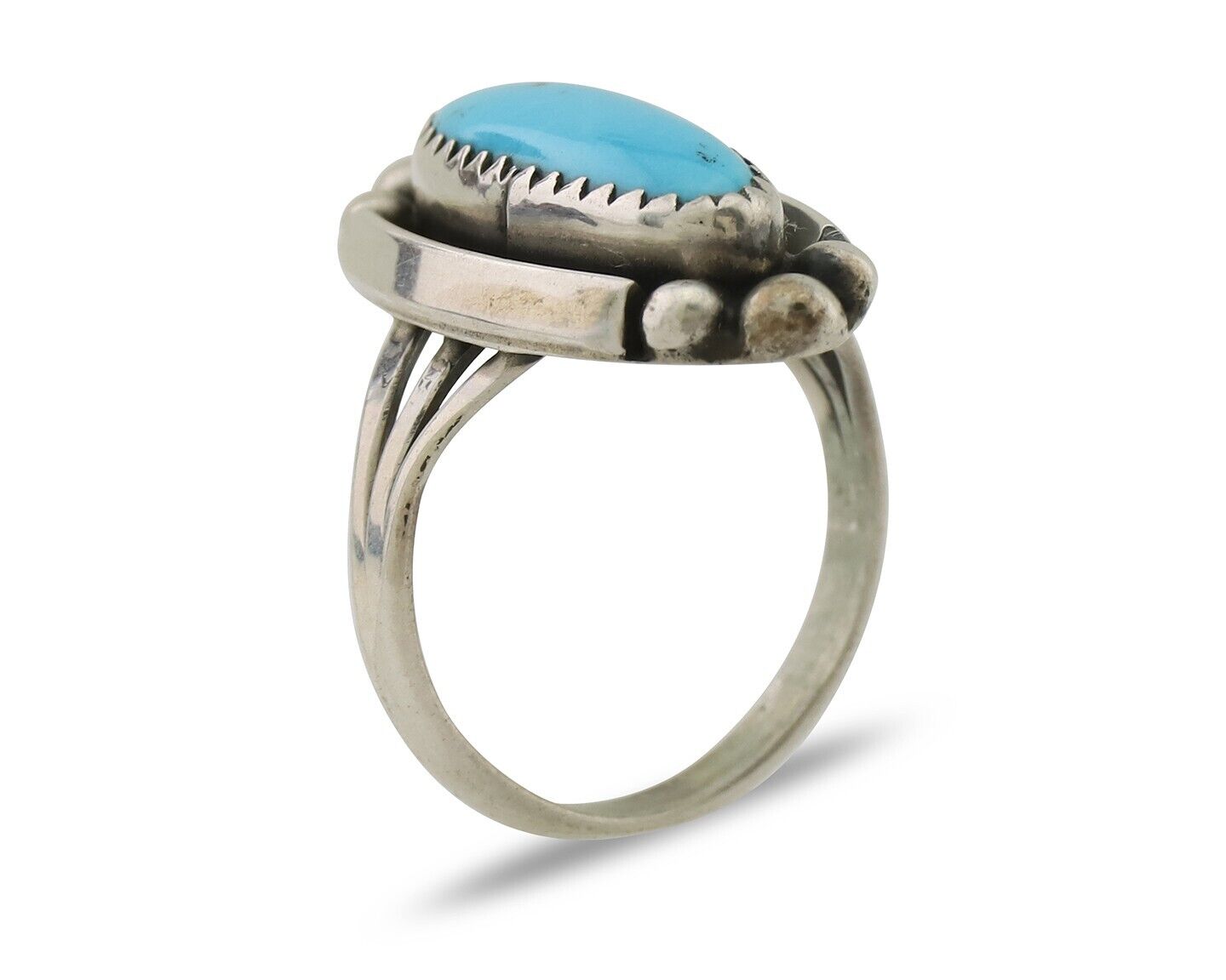 Navajo Ring 925 Silver Kingman Turquoise Artist Signed SC Size 6.0 C.80's