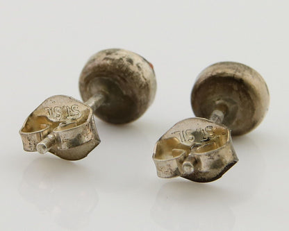 Navajo Earrings 925 Silver Inlaid Natural Onyx & Coral Native Artist C.80's