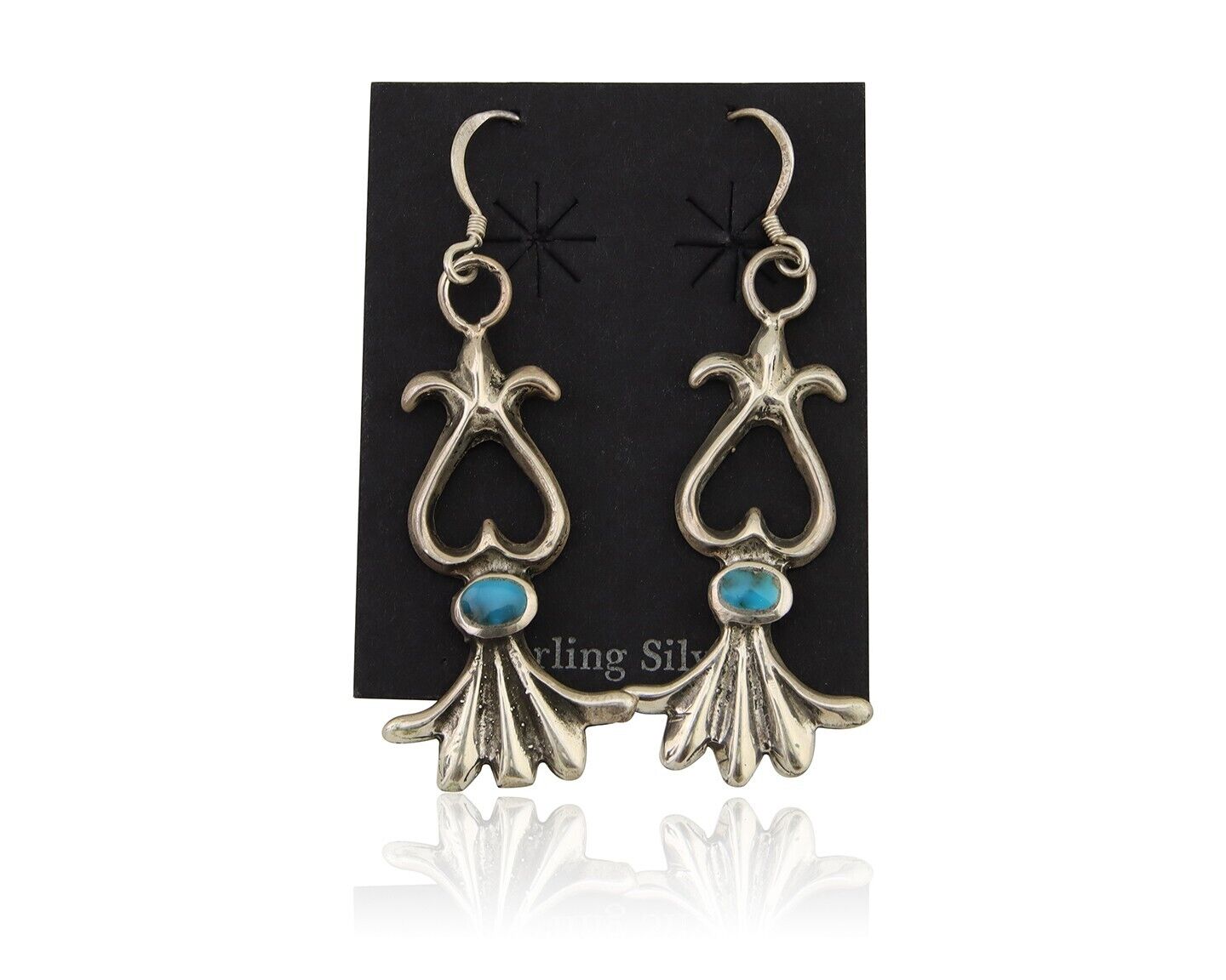 Navajo Dangle Earrings 925 Silver Blue Turquoise Native American Artist C.80's