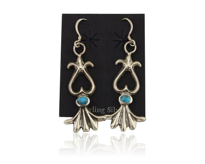 Navajo Dangle Earrings 925 Silver Blue Turquoise Native American Artist C.80's