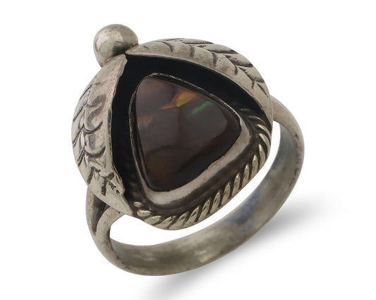 Navajo Handmade Ring 925 Silver Natural Fire Opal Native Artist Size 6.0 C.80's