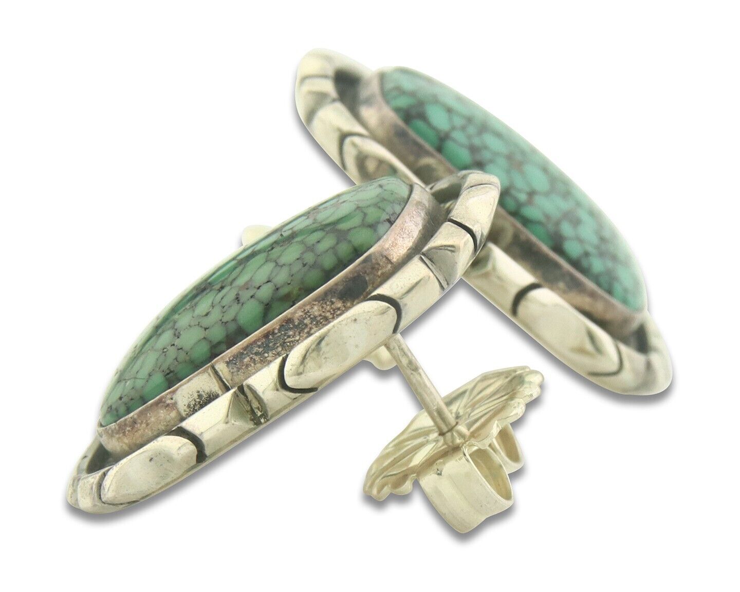 Navajo Earrings 925 Silver Natural Turquoise Native Artist NC C.80's