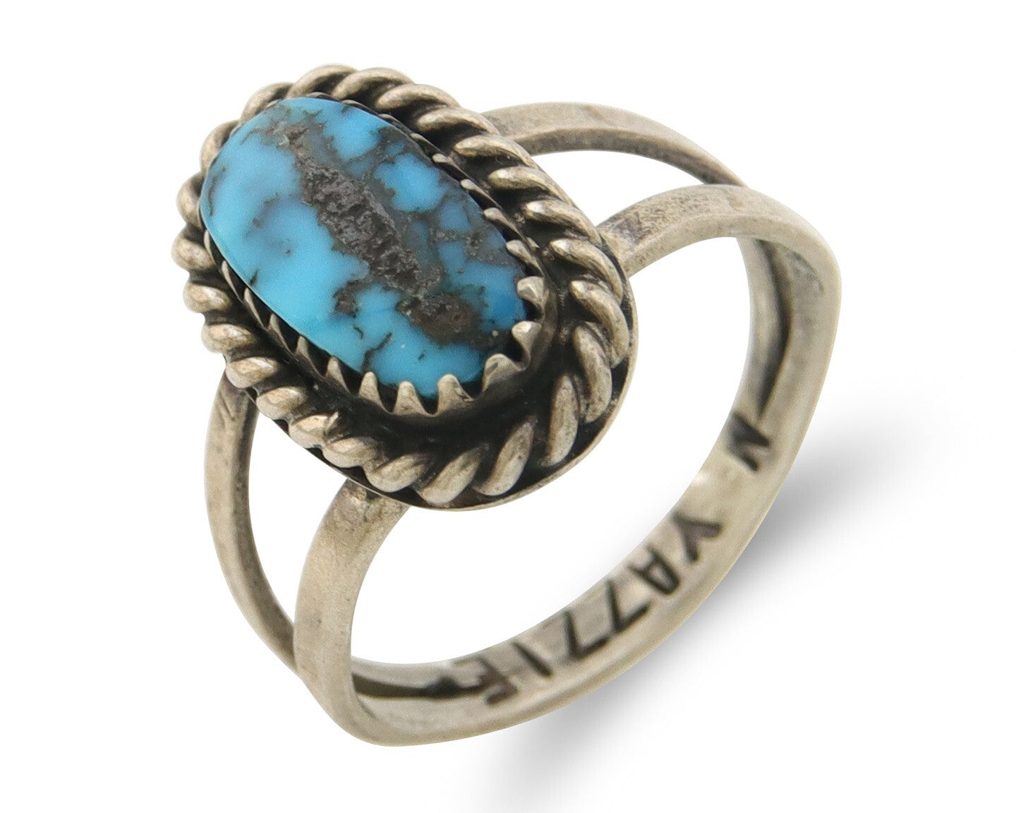 Navajo Ring 925 Sterling Natural Blue Turquoise Signed M Yazzie C.80's