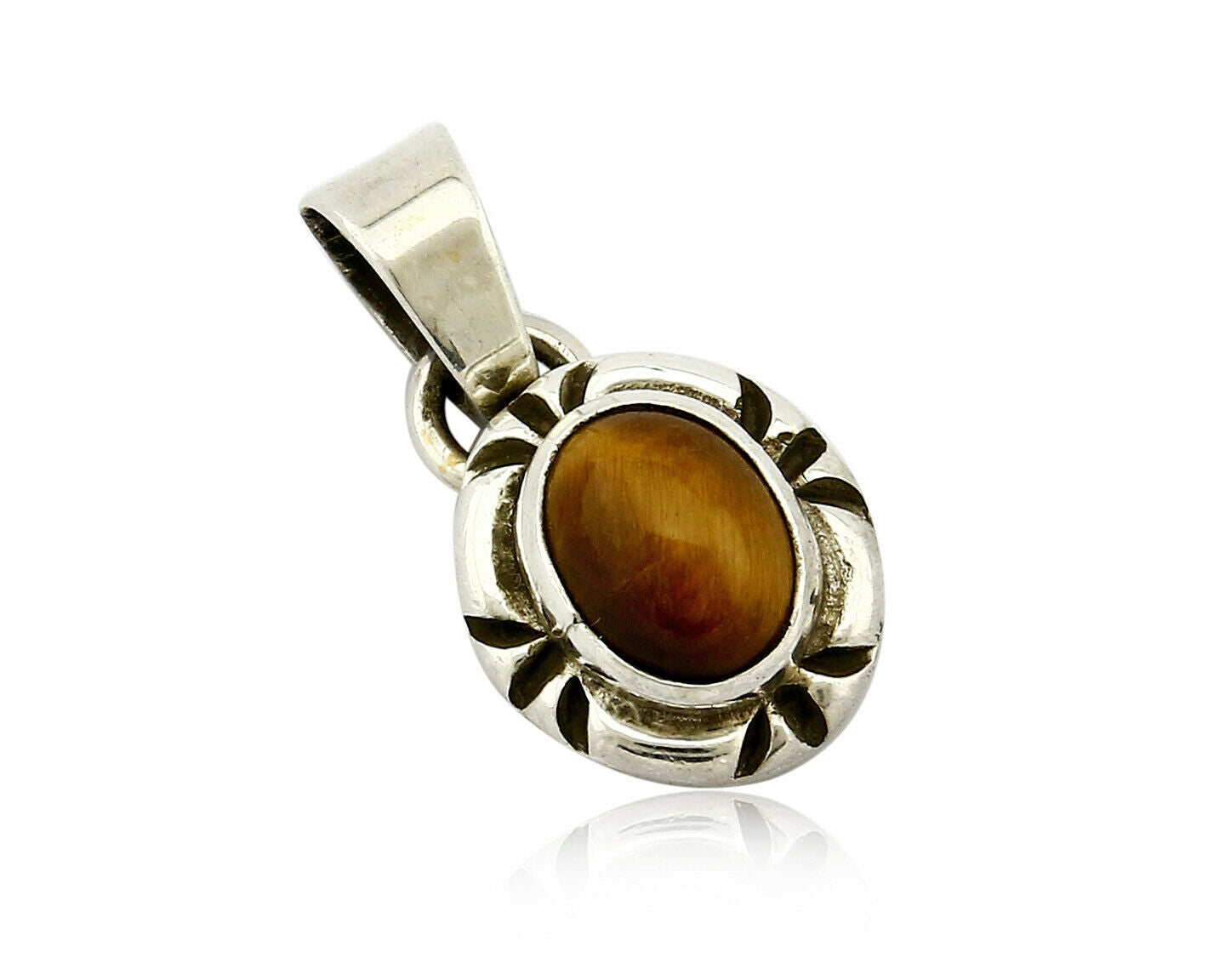 Navajo Hand Stamped Natural Mined Tiger's Eye in .925 SOLID Silver Pendant