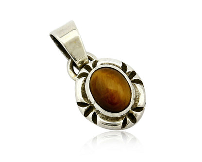 Navajo Hand Stamped Natural Mined Tiger's Eye in .925 SOLID Silver Pendant