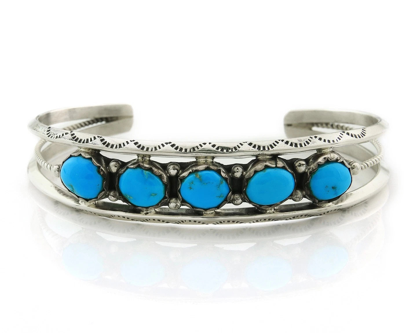 Navajo Cuff Bracelet 925 Sterling Silver Turquoise Handmade Vintage Signed R