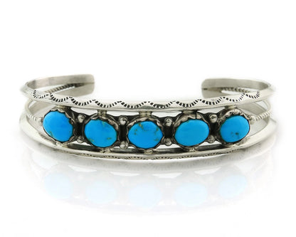Navajo Cuff Bracelet 925 Sterling Silver Turquoise Handmade Vintage Signed R