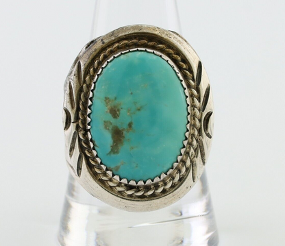 Navajo Ring 925 Silver Kingman Turquoise Artist Signed JMC C.80's