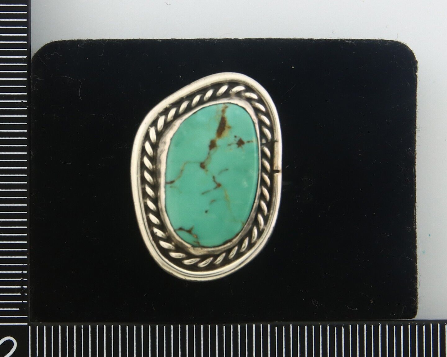 Navajo Ring 925 Sterling Turquoise Handmade Native Artist C.80's Size 7.25